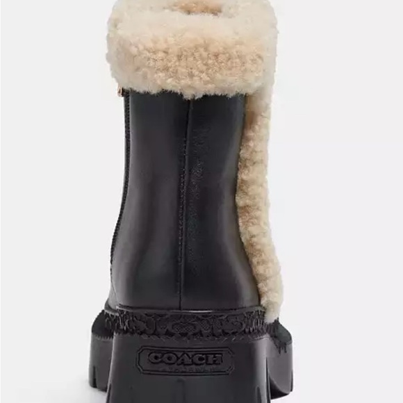 Coach Jane Black & Natural Leather Bootie Fur Trim Side Zip Women’s Size 9.5 New - Picture 6 of 13